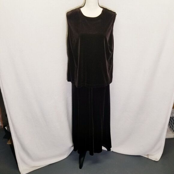 Laura Ashley 1X Skirt Shell Set Chocolate  Brown Velour Velvet Career Old Money - Picture 1 of 8